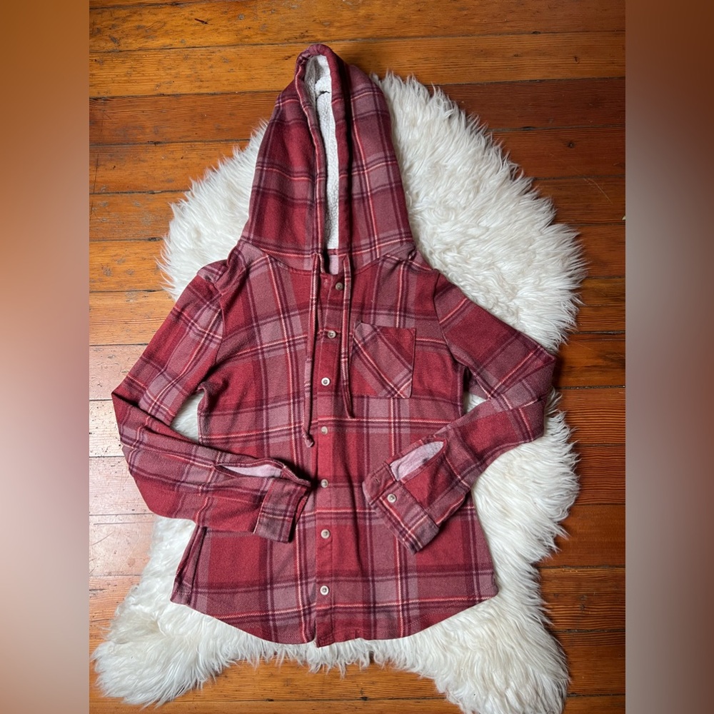 Rue21 Plaid Red Hooded Sherpa Button Up Sweater Jacket